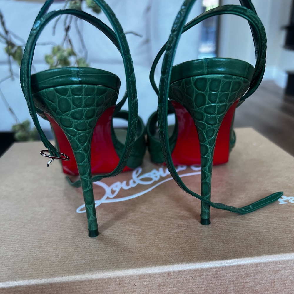 Christian Louboutin Green Croc-Embossed Leather Slingback Sandals - Picture 2 of 3